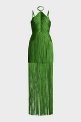 Doly Halter Fringed Maxi Bandage Dress - Green