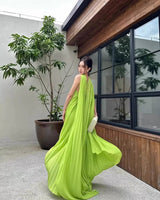 alyssa pleated grass green maxi dress