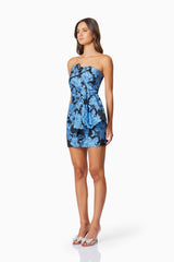 Kayla Jacquard Strapless Mini Dress In Blue