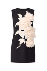 mandy 3d flower embellished Mini Dress in Black