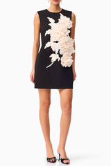 mandy 3d flower embellished Mini Dress in Black