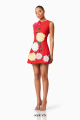 Buttercup Embroidered Mini Dress in Red