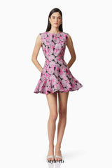Aimee Butterfly embroidery A-Line Mini Dress in Pink