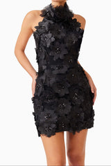 Cherry Blossom Mini Dress in Black