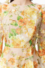 Aella A-Line floral embroidery Mini Dress in Yellow