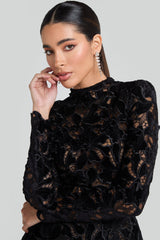 sherry Long-sleeved zippered lace mini dress in black