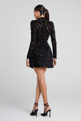 sherry Long-sleeved zippered lace mini dress in black