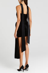 rachel ribbon strapless velvet mini dress in black