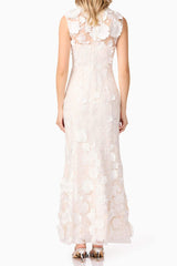 Yvette 3D flower embroidery Gown in White
