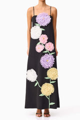 kristin Buttercup Embroidered Maxi Dress in Black