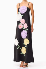 kristin Buttercup Embroidered Maxi Dress in Black