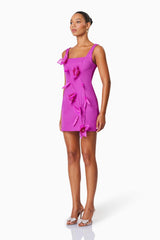 Bethany 3d flower sleeveless Mini Dress In Purple