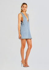 Stevie crystal Embellished Denim mini Dress in pale blue