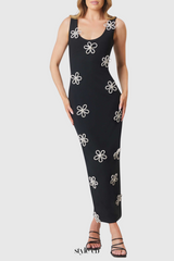 Edmark Flower Crystal Embellished Midi Bandage Dress