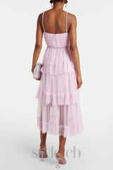 Elgine Crystal-Embellished Lace-trimmed Midi Dress