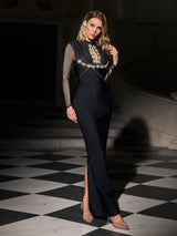 kristin Cutout Crystal Bandage Maxi Dress in black