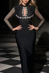 kristin Cutout Crystal Bandage Maxi Dress in black