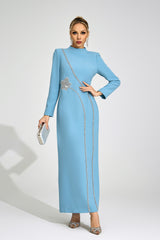 nicola Diamond embellished long sleeve Maxi Dress - blue