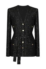 Emilia Sequin Embellished Cardigan - Black