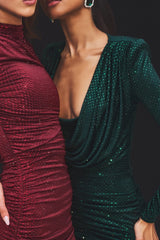 Erix Crystal Embellished Draped Mini Dress in green