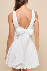 Exuberant Elegance White Jacquard Drop Waist Mini Dress