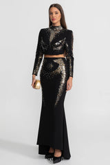 rosalind Embellished Co-Ord Set with Silver and Gold Sequin Detailing - Black