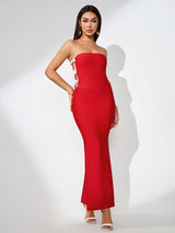 jocelyn Bowknot-Side Bandage Strapless maxi Dress in red