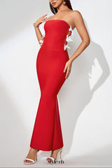 jocelyn Bowknot-Side Bandage Strapless maxi Dress in red