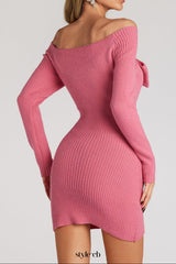 kay Off Shoulder Bow jersey Mini Dress in rose red
