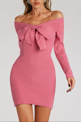 kay Off Shoulder Bow jersey Mini Dress in rose red