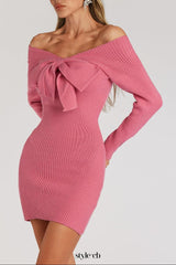 kay Off Shoulder Bow jersey Mini Dress in rose red