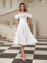 apphia Off Shoulder Ruffle Midi Dress In white