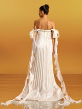 quintina Off Shoulder Pleated Maxi Dress in apricot