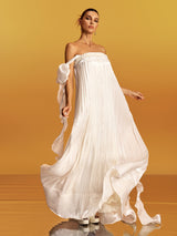 quintina Off Shoulder Pleated Maxi Dress in apricot