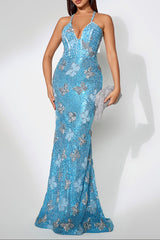 jennifer Sequin Butterflies embellished Maxi Dress in blue