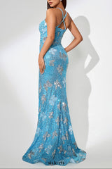 jennifer Sequin Butterflies embellished Maxi Dress in blue