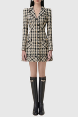 ophelia Houndstooth Tweed Mini Dress