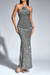 Halter Stereo Flower Sequin Mermaid Dress