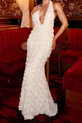 susanna 3D Flower Applique maxi Dress in white