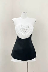 verna flower embellished strapless mini dress in black