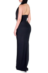 lara cutout backless Halter bandage maxi dress in black