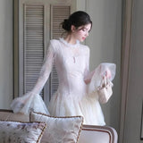 Green Embroidered Flared Mini Dress