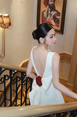 joanna backless flower bow embellished mini dress in white