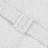 JACQUARD DIAMANTE STRAP FLARED JUMPSUIT WITH BELT