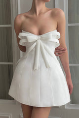 White Bow embellished strapless Mini Dress