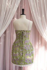 JACOB FLOWER LACE SLIP MINI DRESS IN GREEN