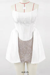 vicky pearl lace embellished bandage mini dress in white