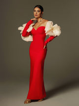 sarah Off Shoulder Flower Bandage Maxi Dress In Red