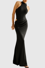 Ilya Asymmetrical Cutout Satin Maxi Dress in Black