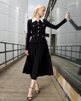 evangeline Black Tailored Knit Midi Dress